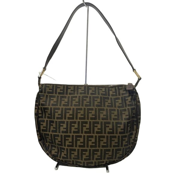 FENDI Zucca - Beige Dark Brown Jacquard Leather Shoulder Bag 641-072125 - Picture 2 of 9